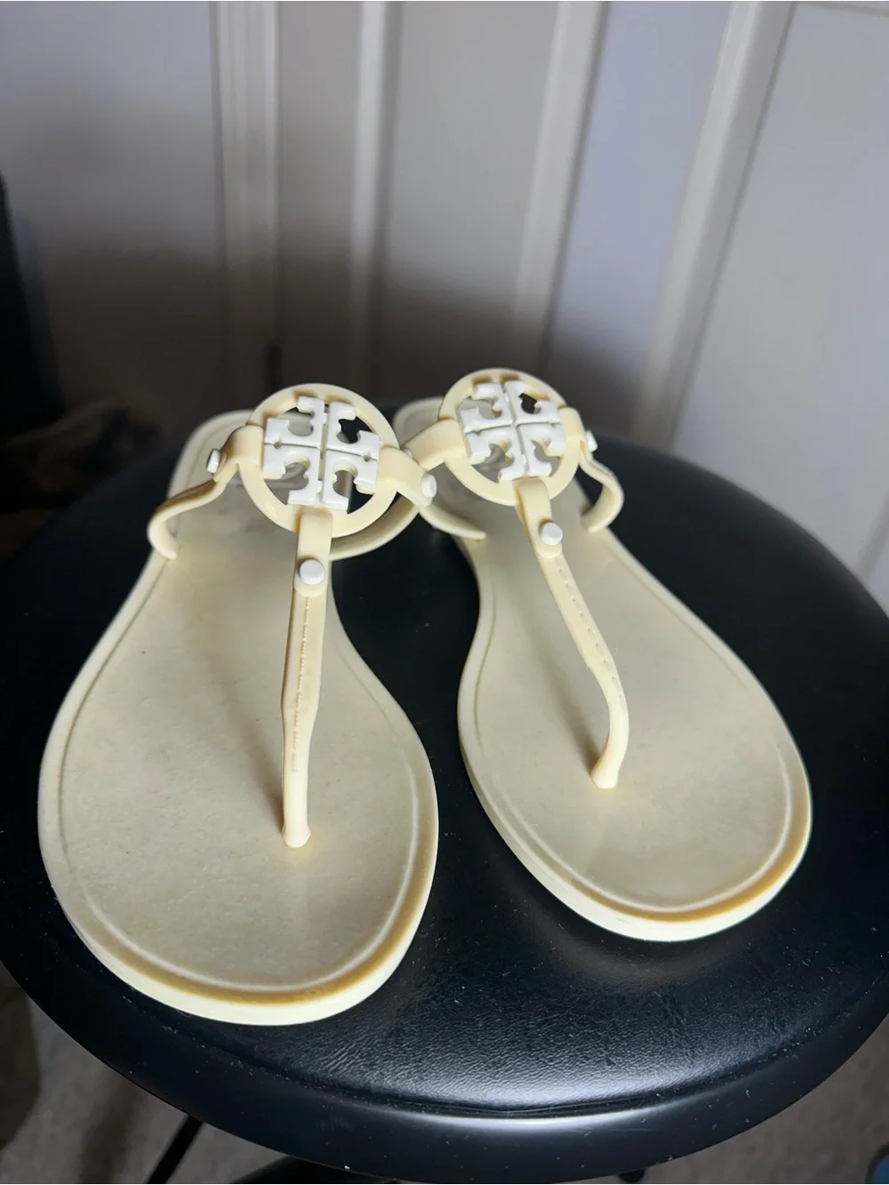 Tory Burch Jelly Logo Thong Sandals in Pale Yellow